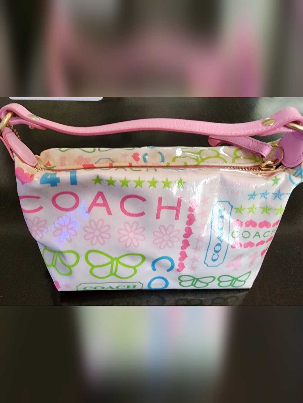 COACH White Multicolor Vinyl  Bag with Pink Trim - Picture 2 of 4